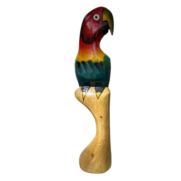 Balsa Wood Parrot Figurine Vintage Hand Carved Hand Painted 12-1/2" - Picture 1 of 6
